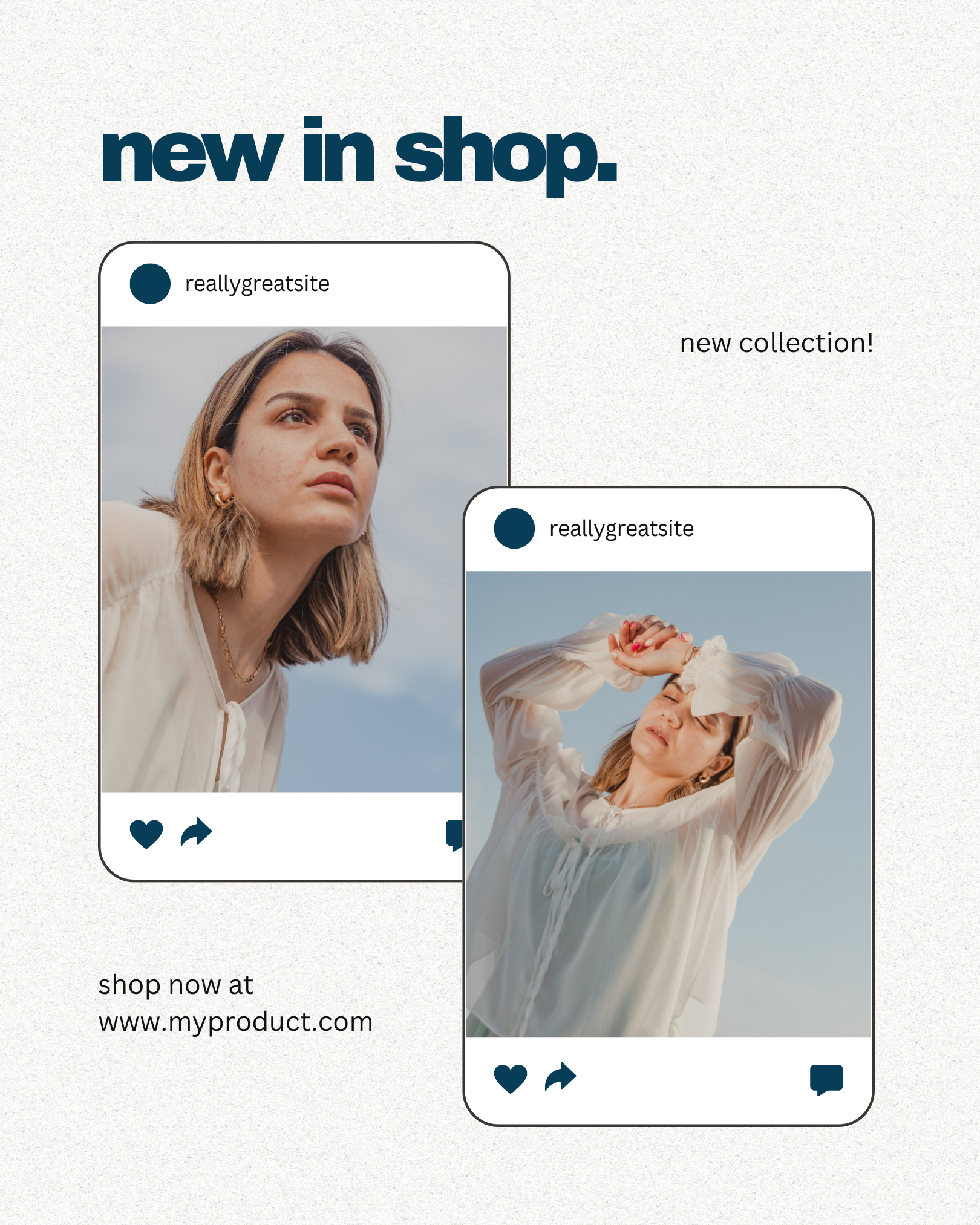 Instagram-style product posts announcing a new collection