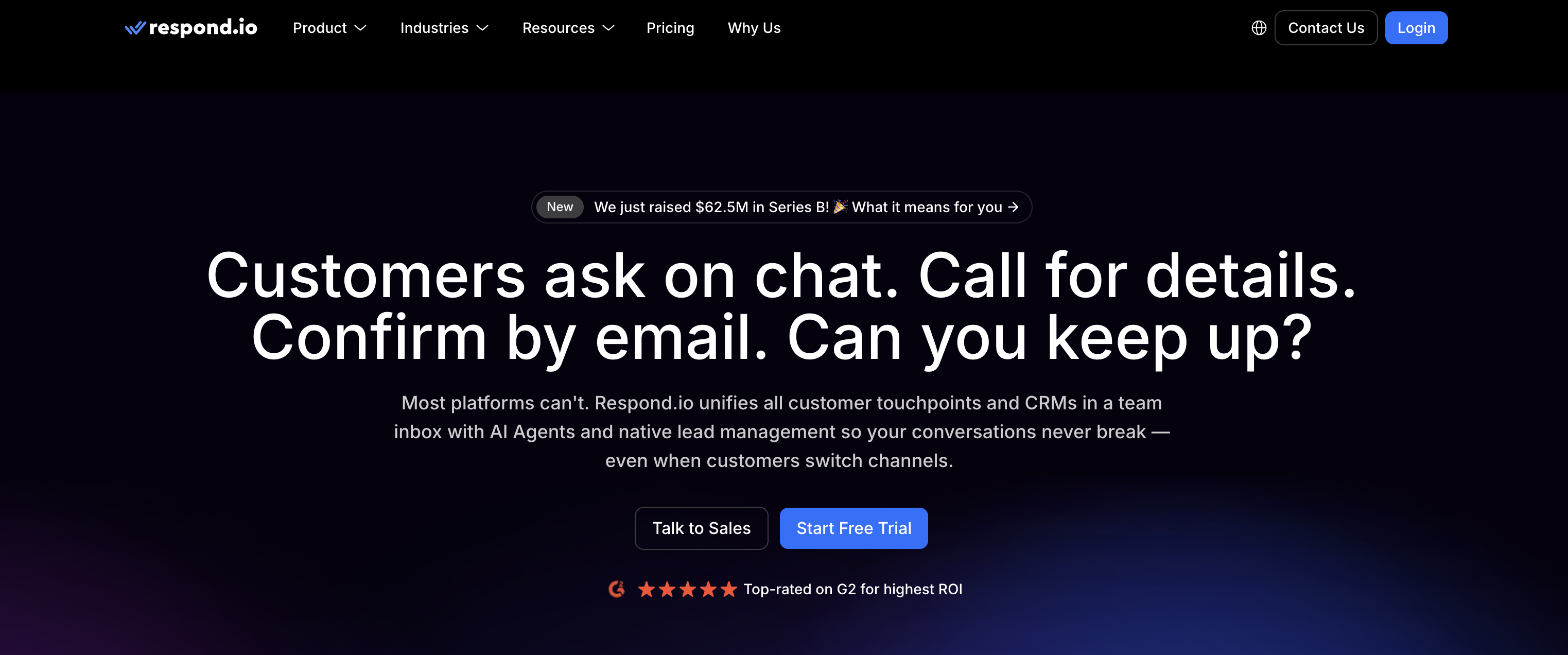Respond.io website homepage