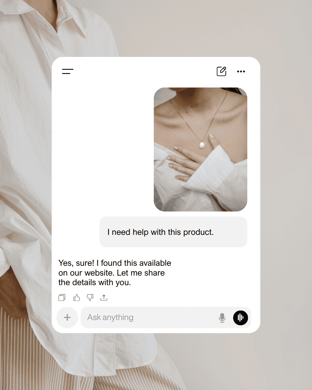AI assistant responding to a customer product question