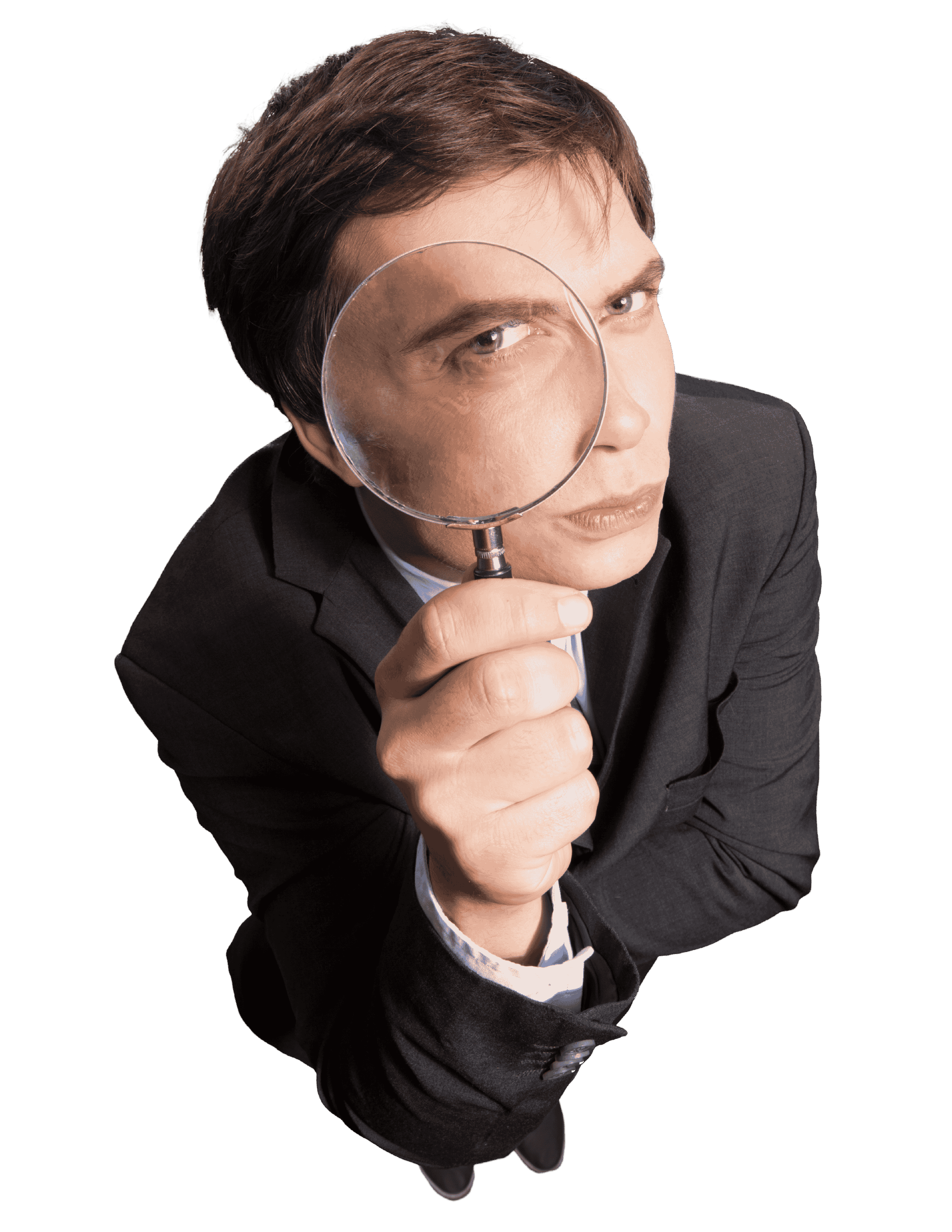 A moderator inspecting comments with a magnifying glass