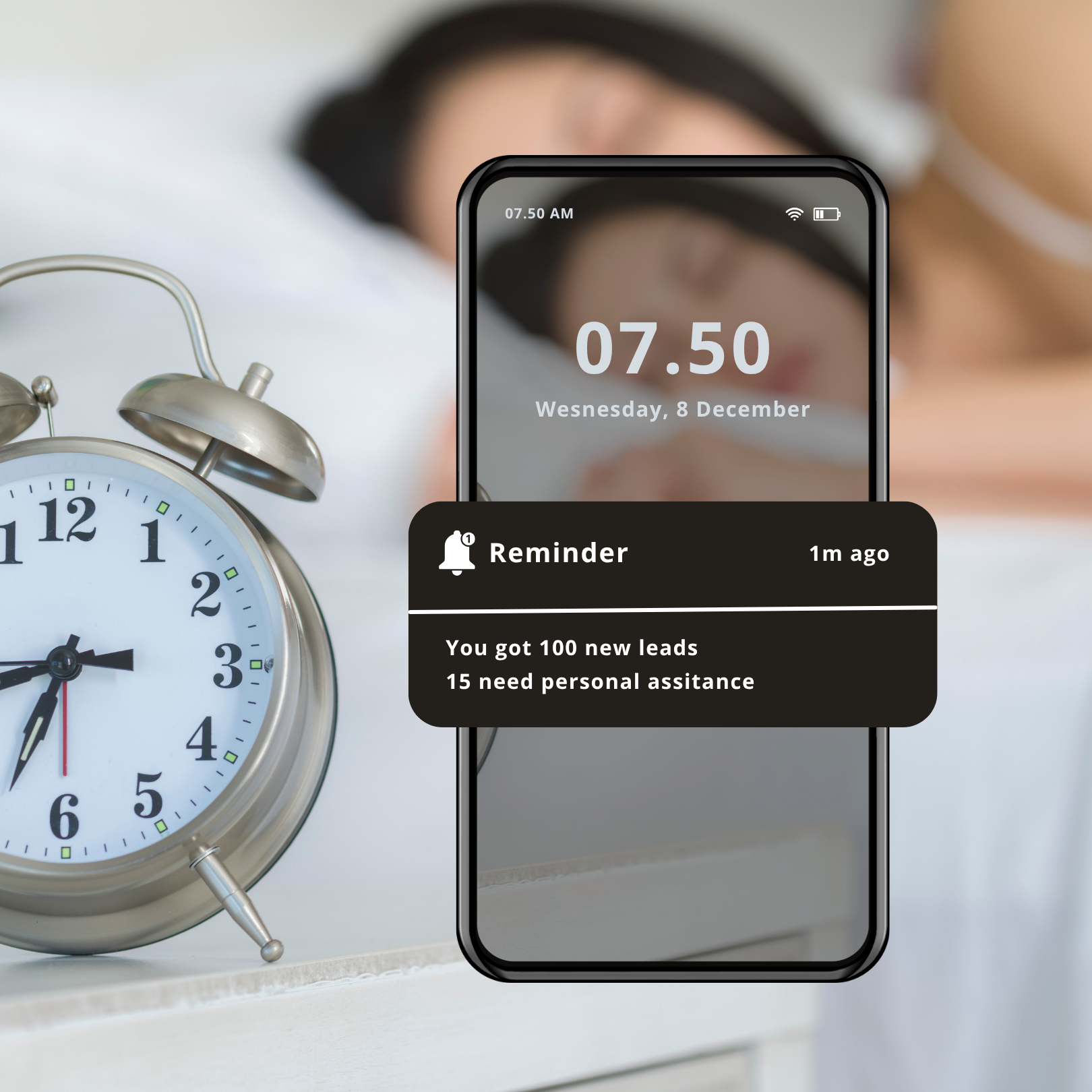 Phone notification showing new leads that need personal assistance