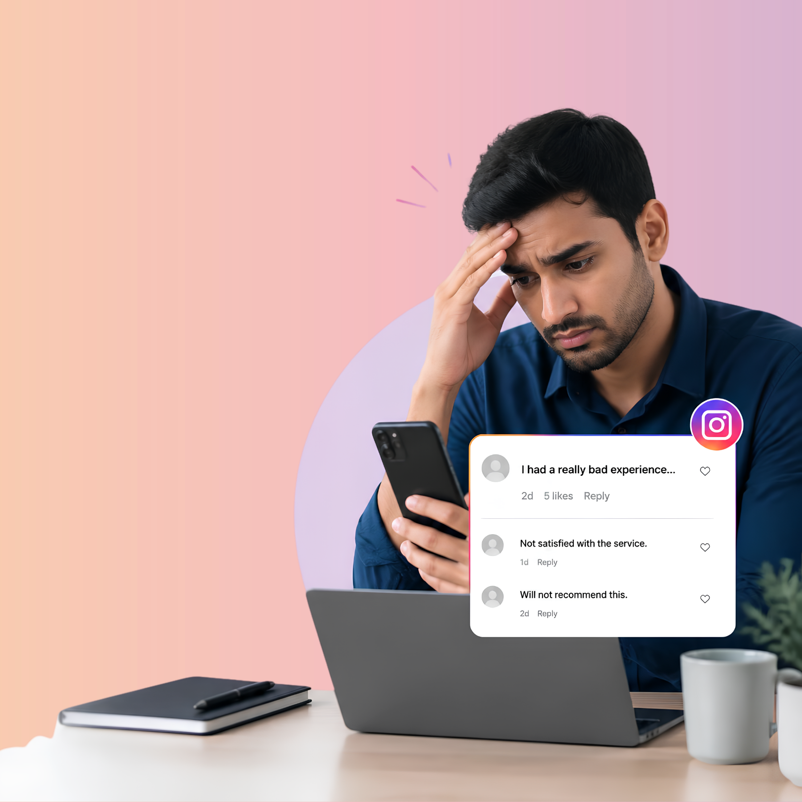 Business owner reviewing genuine negative Instagram comments before responding