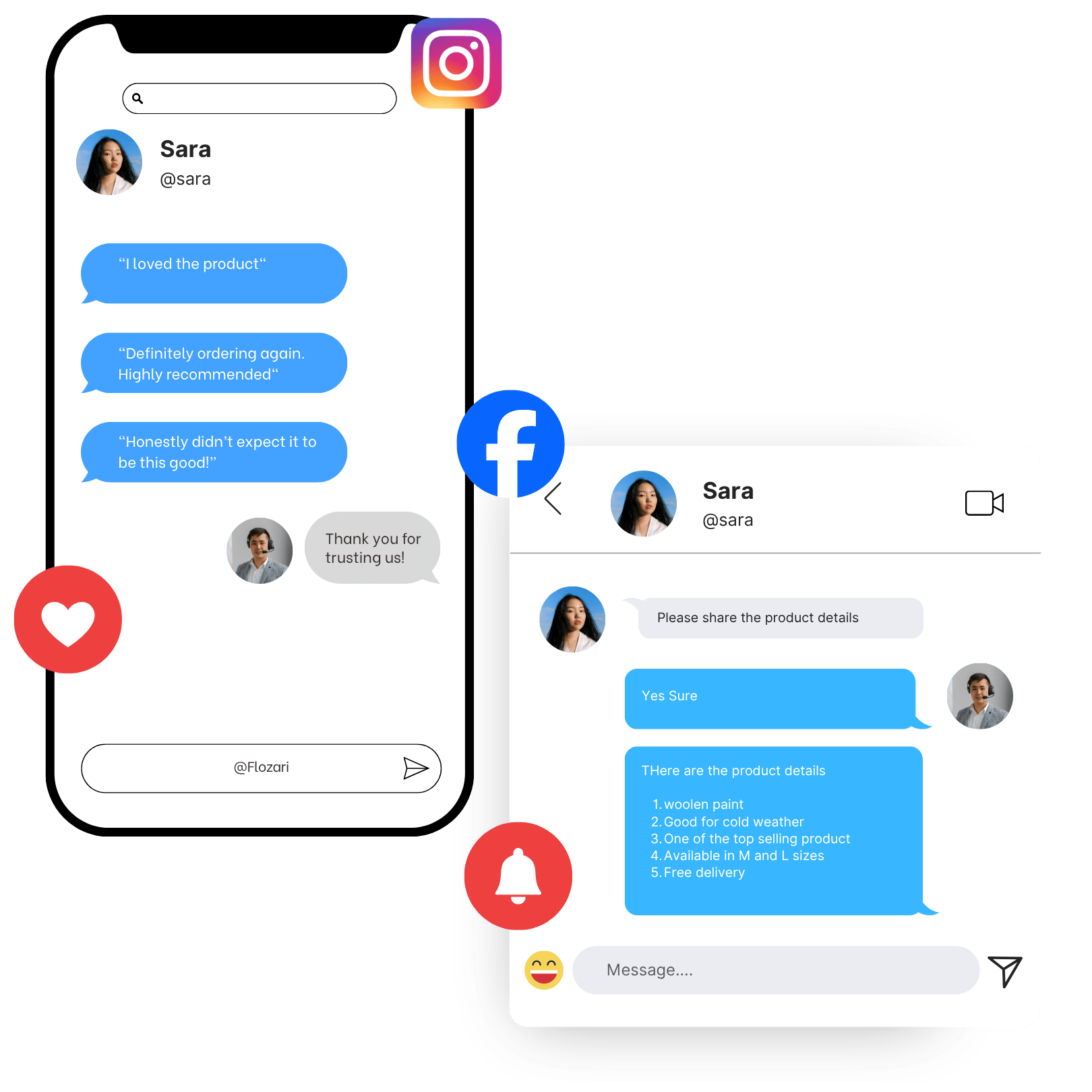 Instagram and Facebook customer conversation preview
