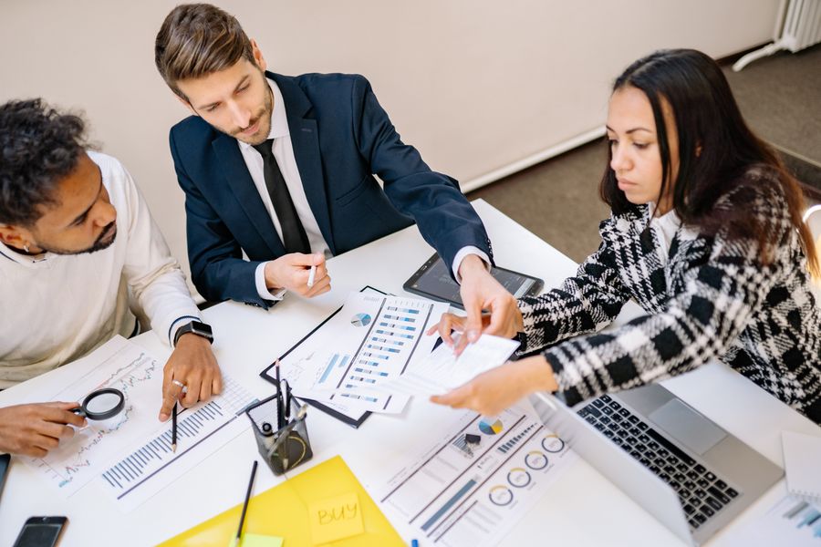 Agency team reviewing a client campaign together