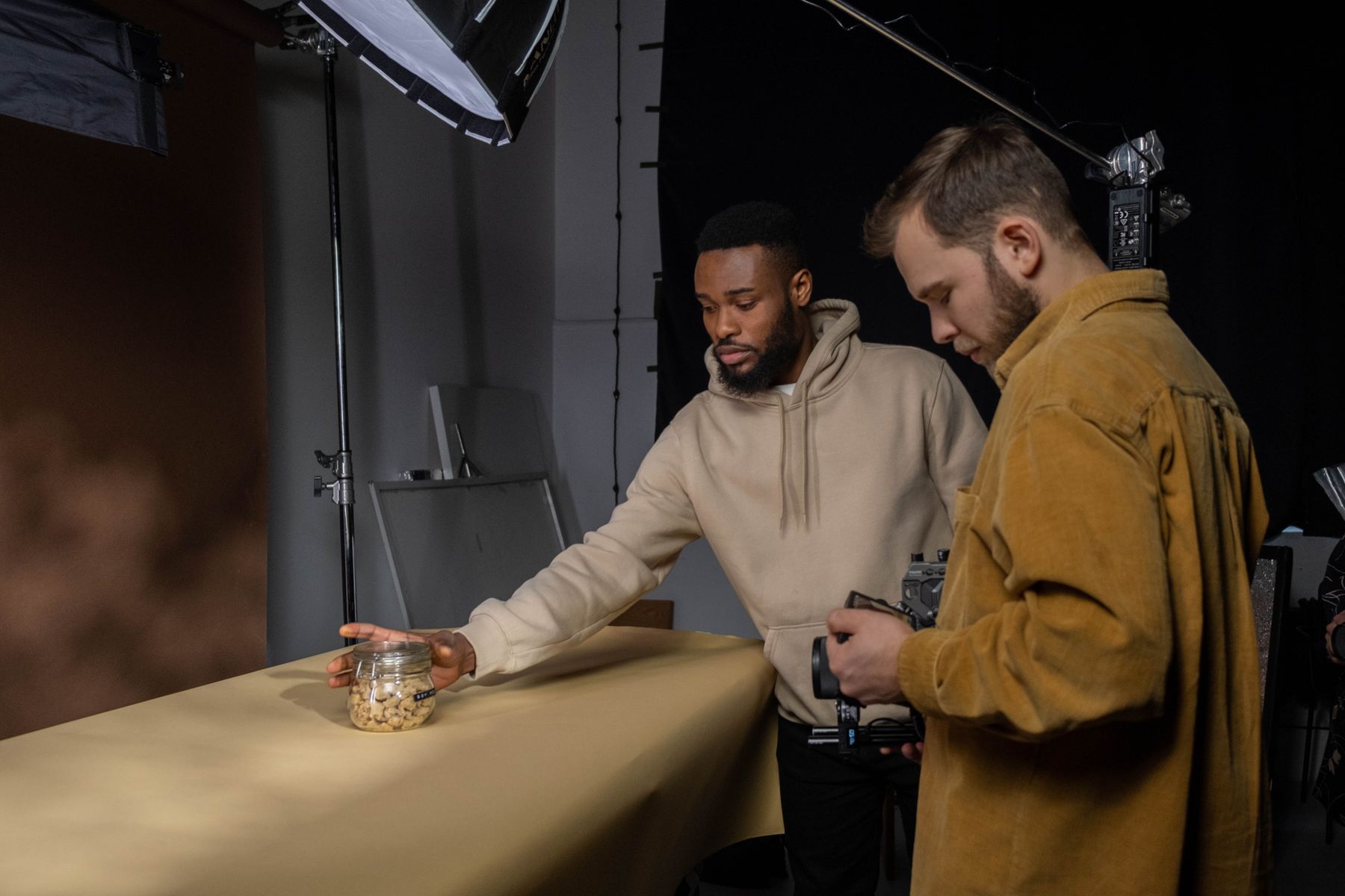 Creative professionals producing a commercial product photo shoot